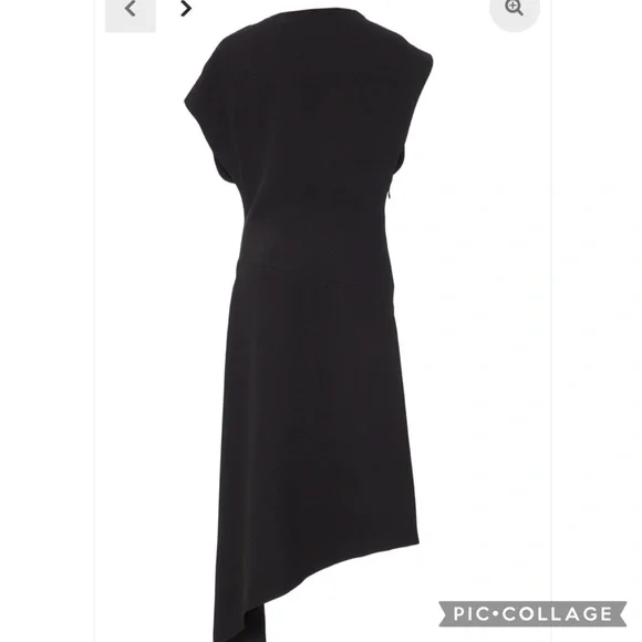 NWT YEON Hoshi Asymmetrical Hem Short Sleeve Boatneck Midi Dress in Black - Picture 3 of 14